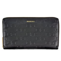 BALENCIAGA BB Monogram Continental Wallet Round Leather 717787 Black Long