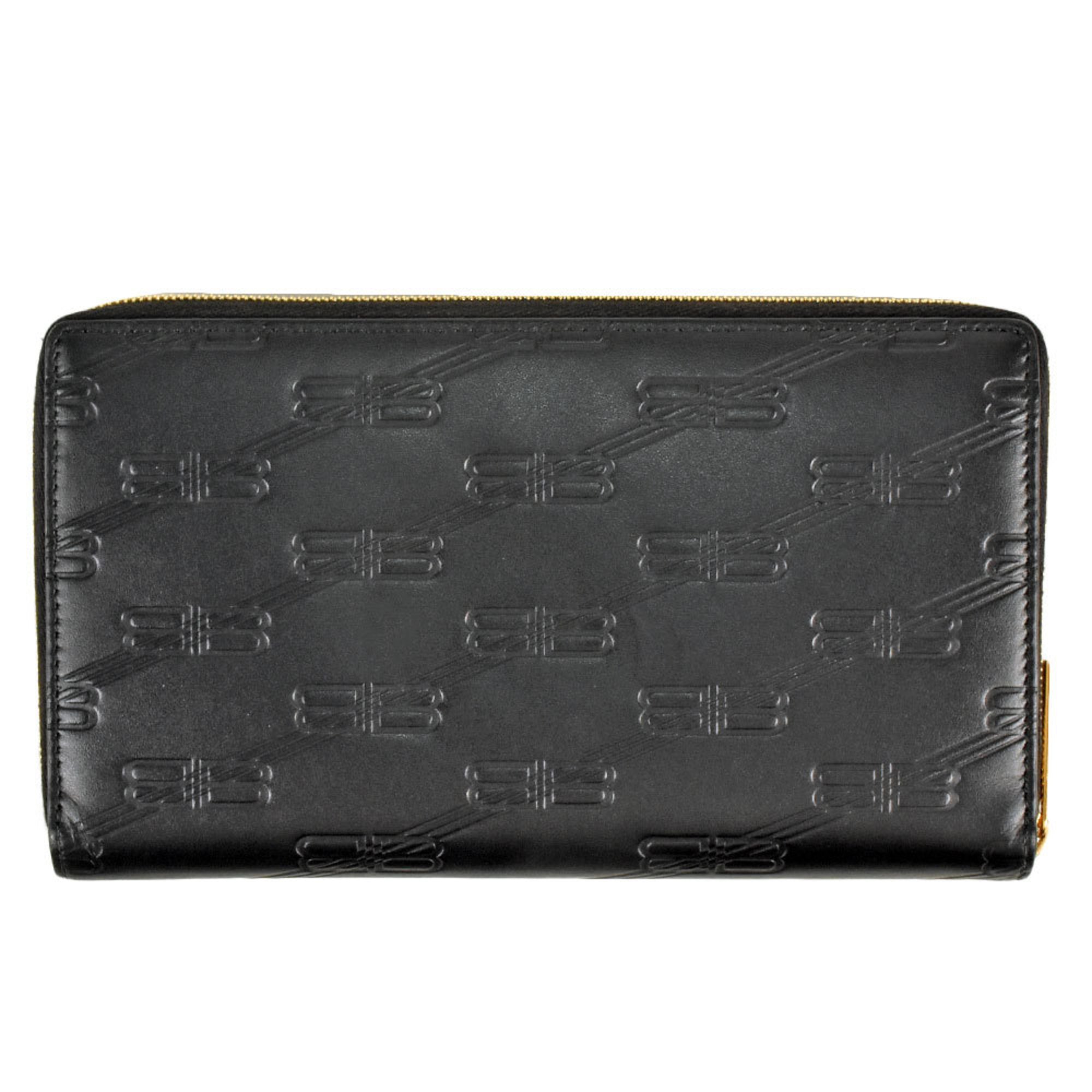 BALENCIAGA BB Monogram Continental Wallet Round Leather 717787 Black Long