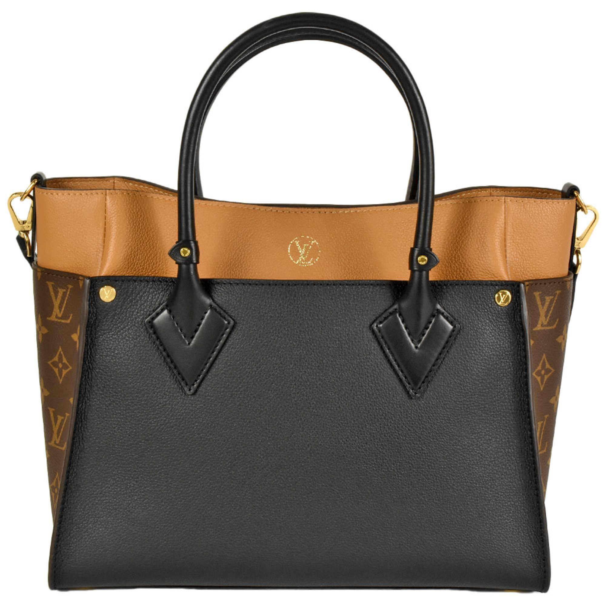 LOUIS VUITTON On My Side MM Tote Bag Monogram Canvas Grained Calf Leather M53823 Noir AH0241 Women's