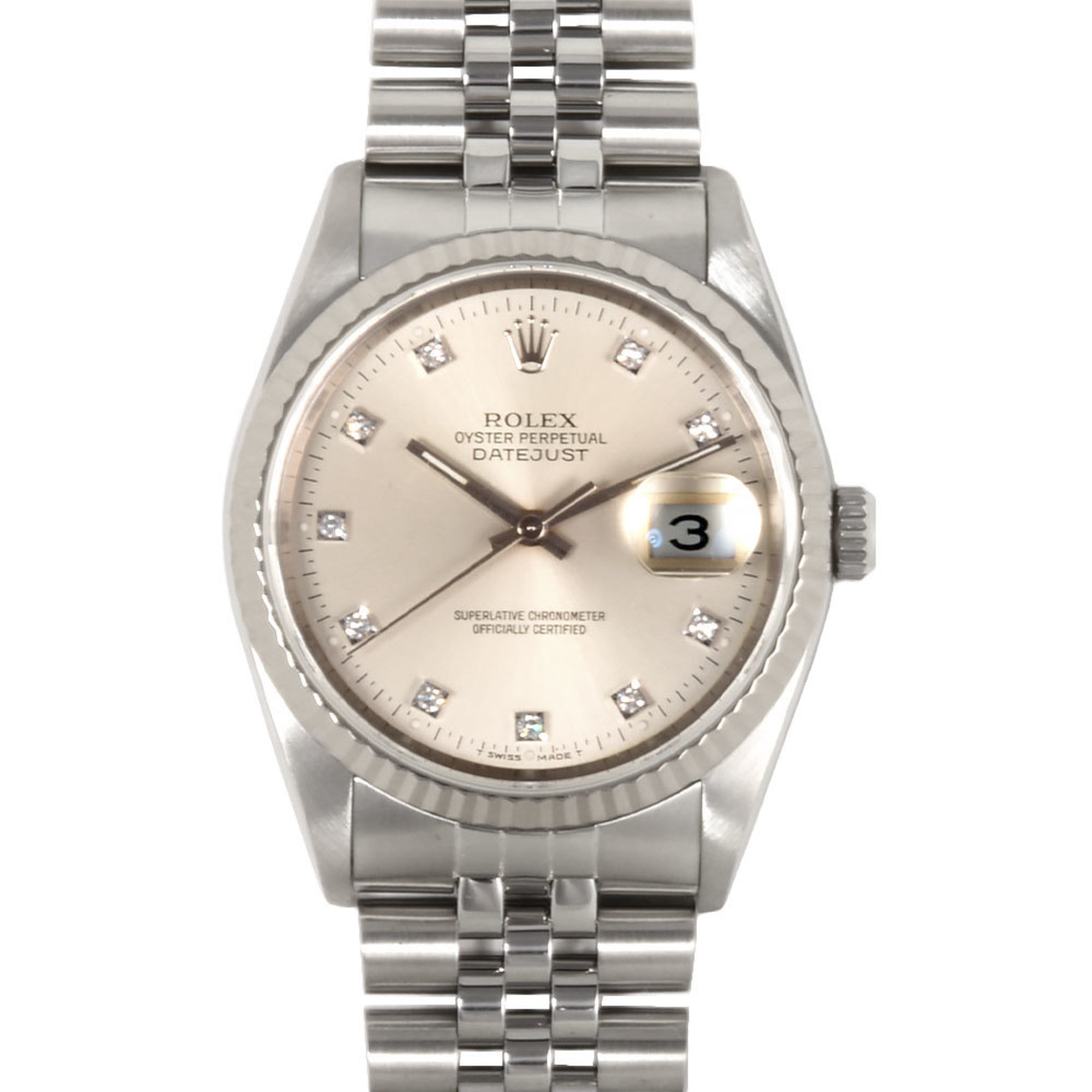 Rolex ROLEX 16234G Datejust 10P Diamond E Series (manufactured between 1990 and 1991) Automatic wristwatch, silver dial, old diamond, men's