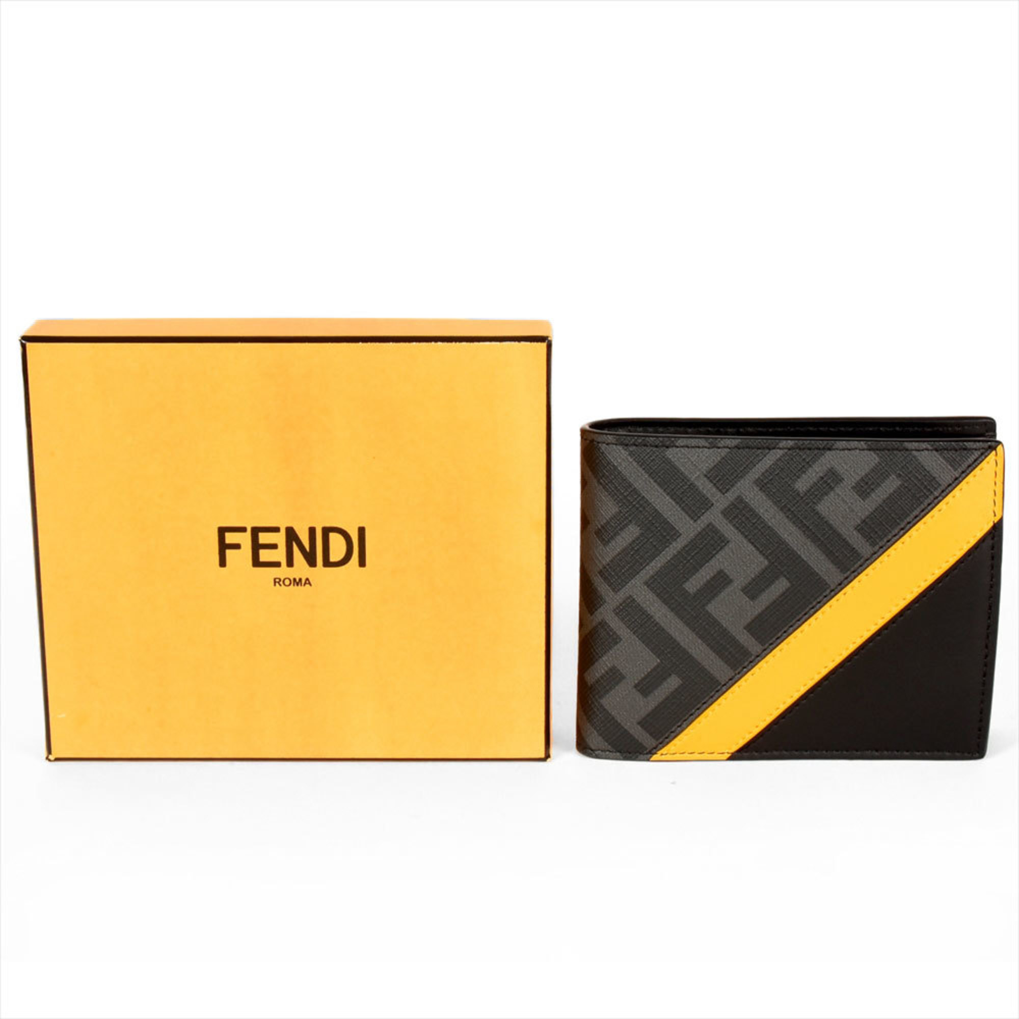 FENDI Diagonal Bi-fold Wallet Leather 7M0001 A9XS F0R2A Black