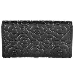 CHANEL Camellia Long Wallet Lambskin Black Women's