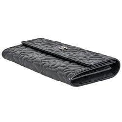 CHANEL Camellia Long Wallet Lambskin Black Women's