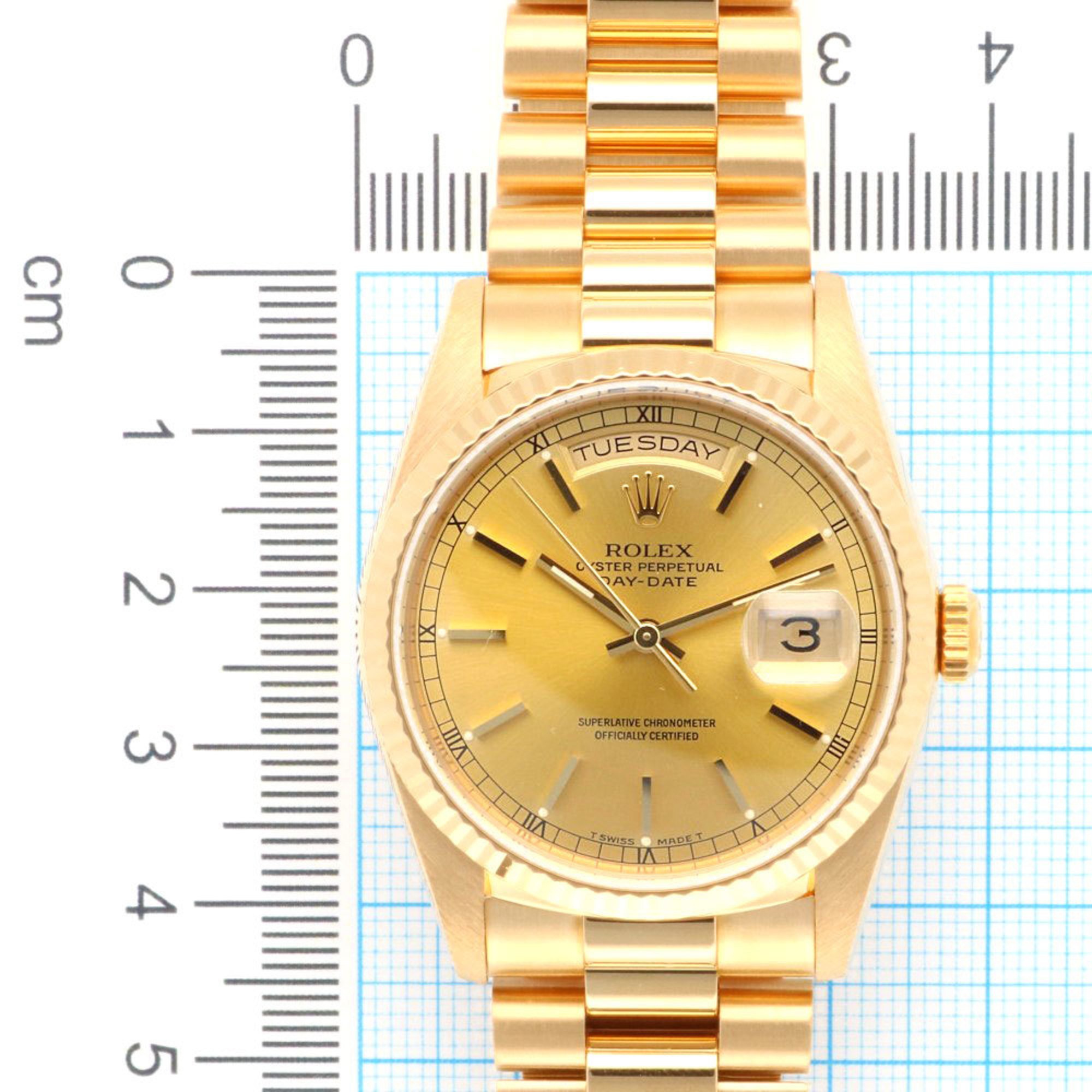 Rolex Day-Date Oyster Perpetual Watch 18K 18238 Automatic Men's L Series 1989-1990 Overhauled