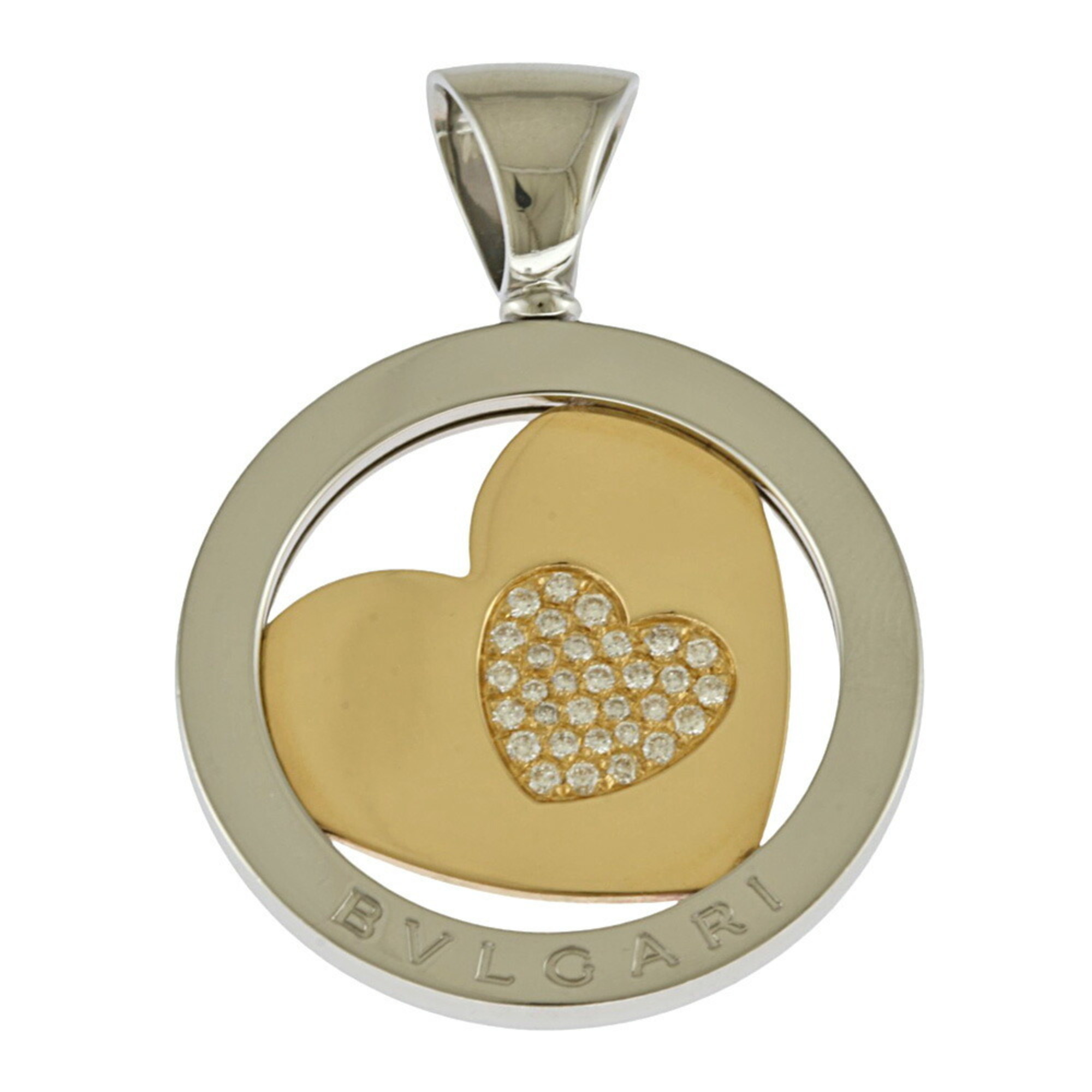 BVLGARI Tondo Heart Pendant Top Stainless Steel Diamond Unisex BRJ09000000070955