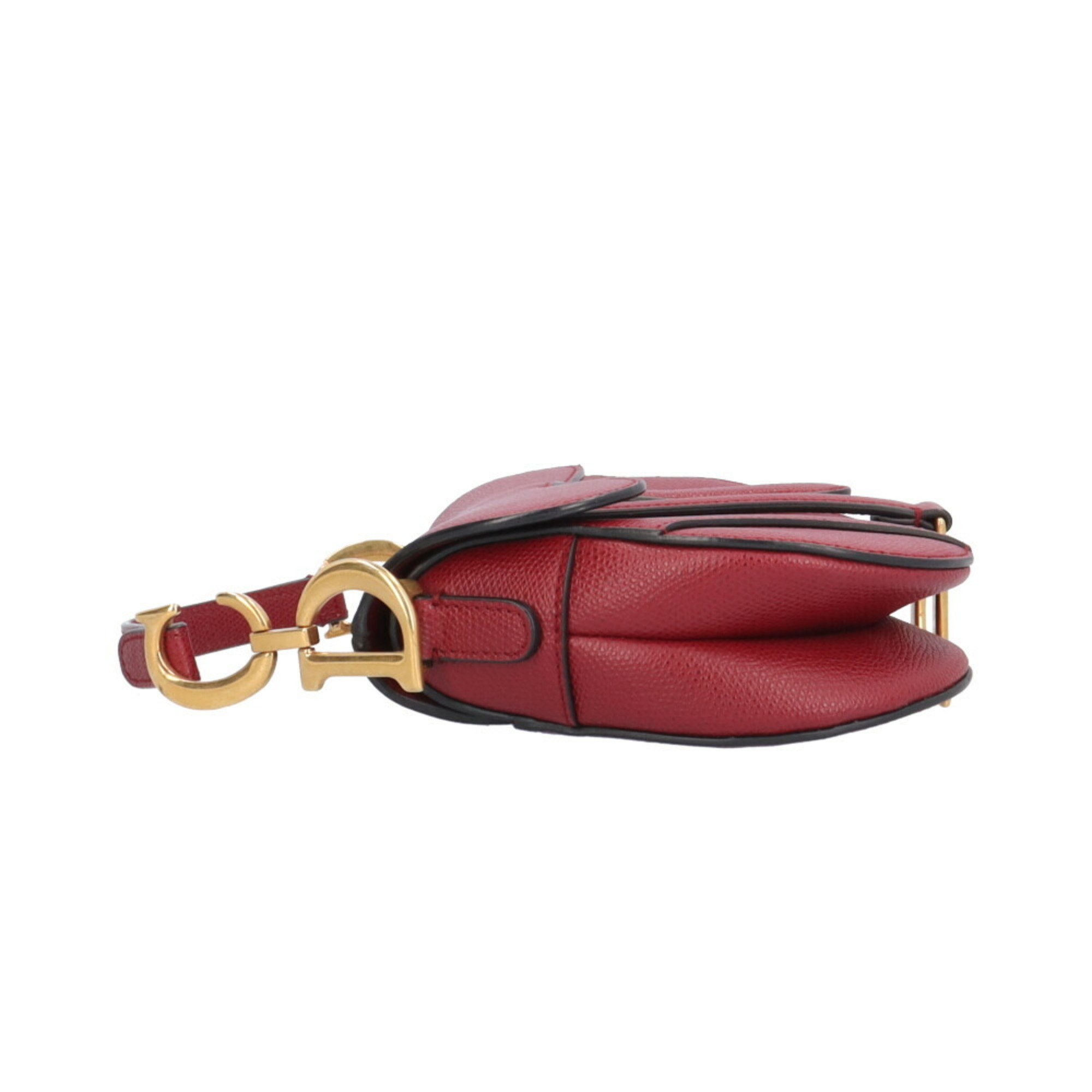 Christian Dior Dior Saddle Bag Handbag Leather Red Women's