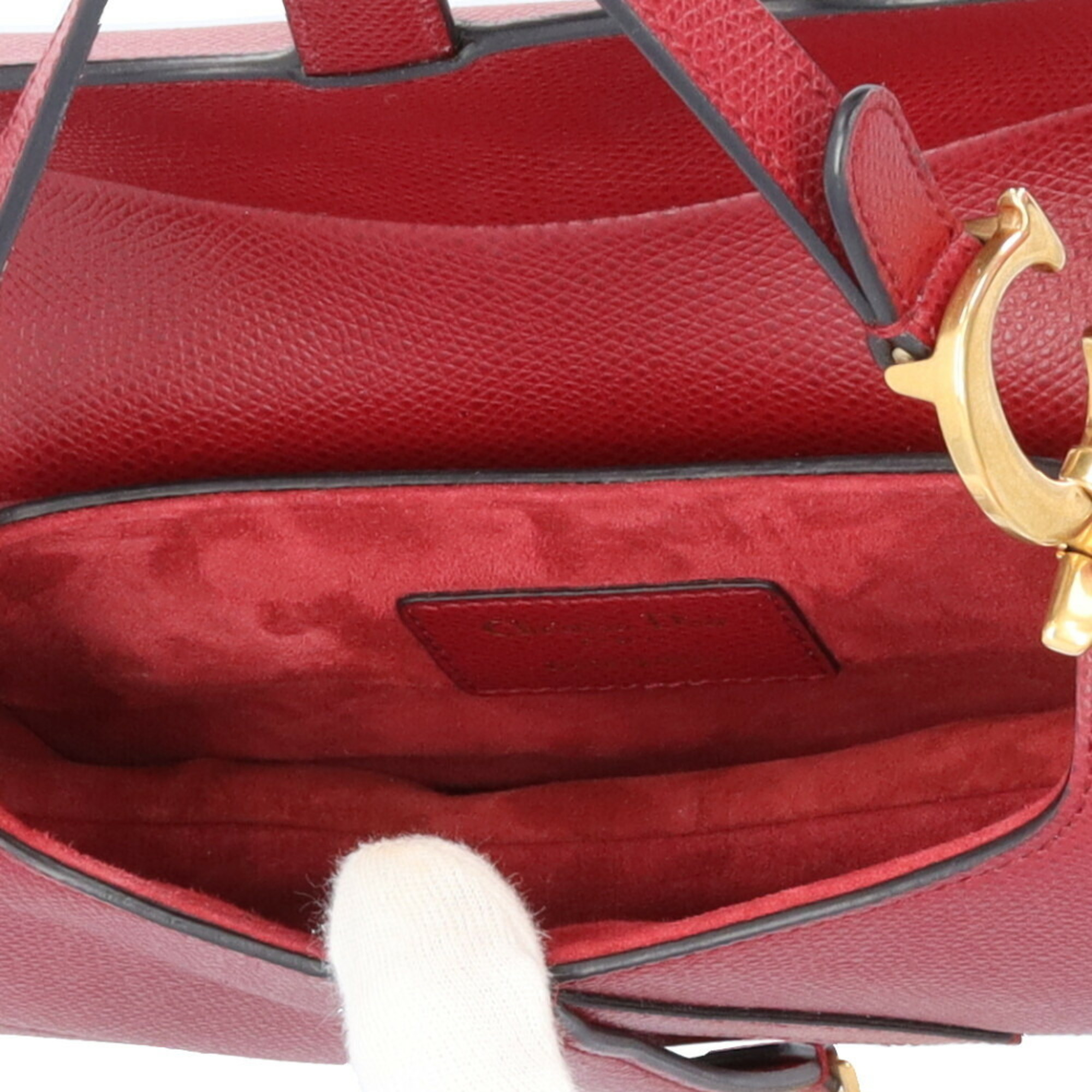 Christian Dior Dior Saddle Bag Handbag Leather Red Women's