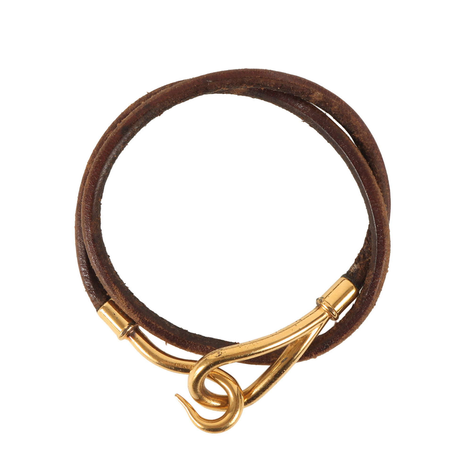 HERMES 2-row jumbo bracelet / leather gold brown