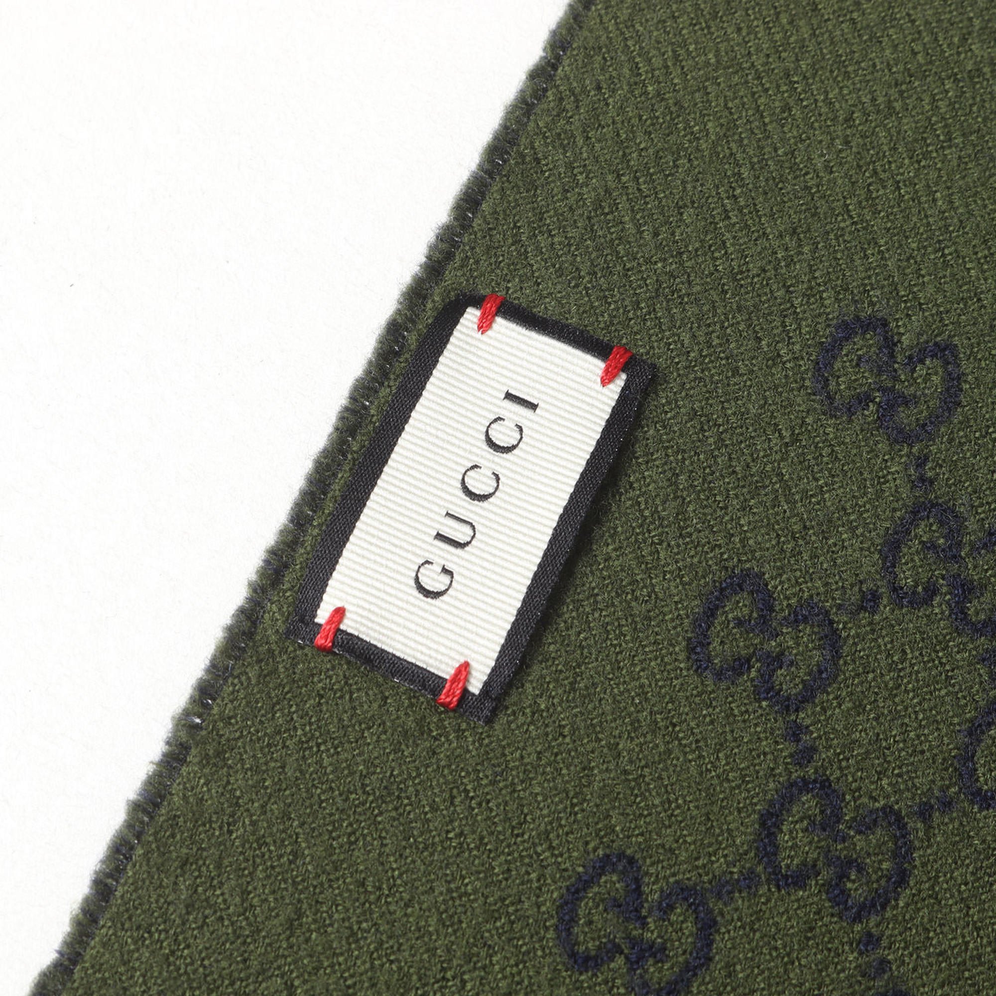 GUCCI Double Jacquard GG Wool Scarf Muffler (391246) / Stole Navy Khaki