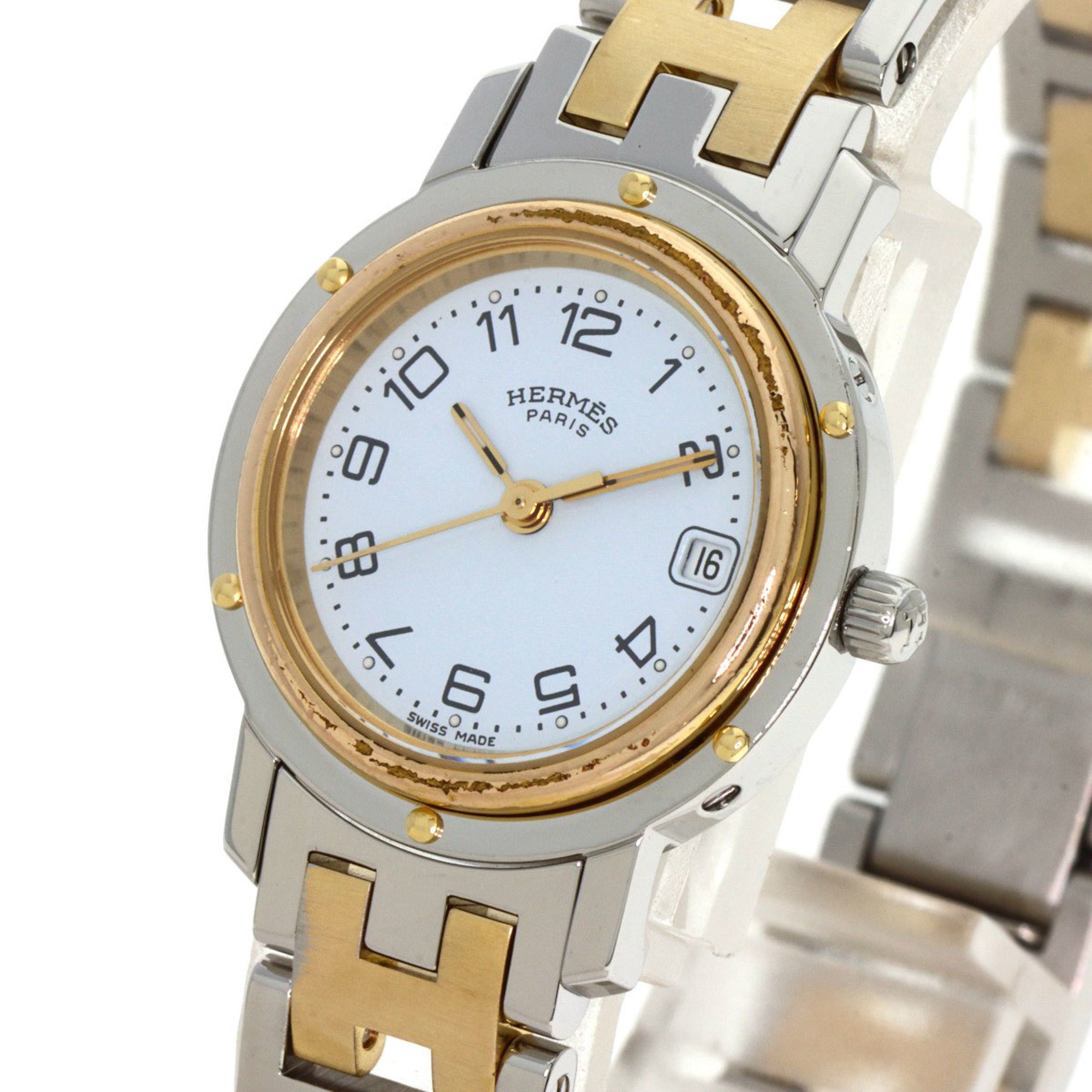 Hermes Clipper Old Type Watch Stainless Steel SSxGP Ladies HERMES