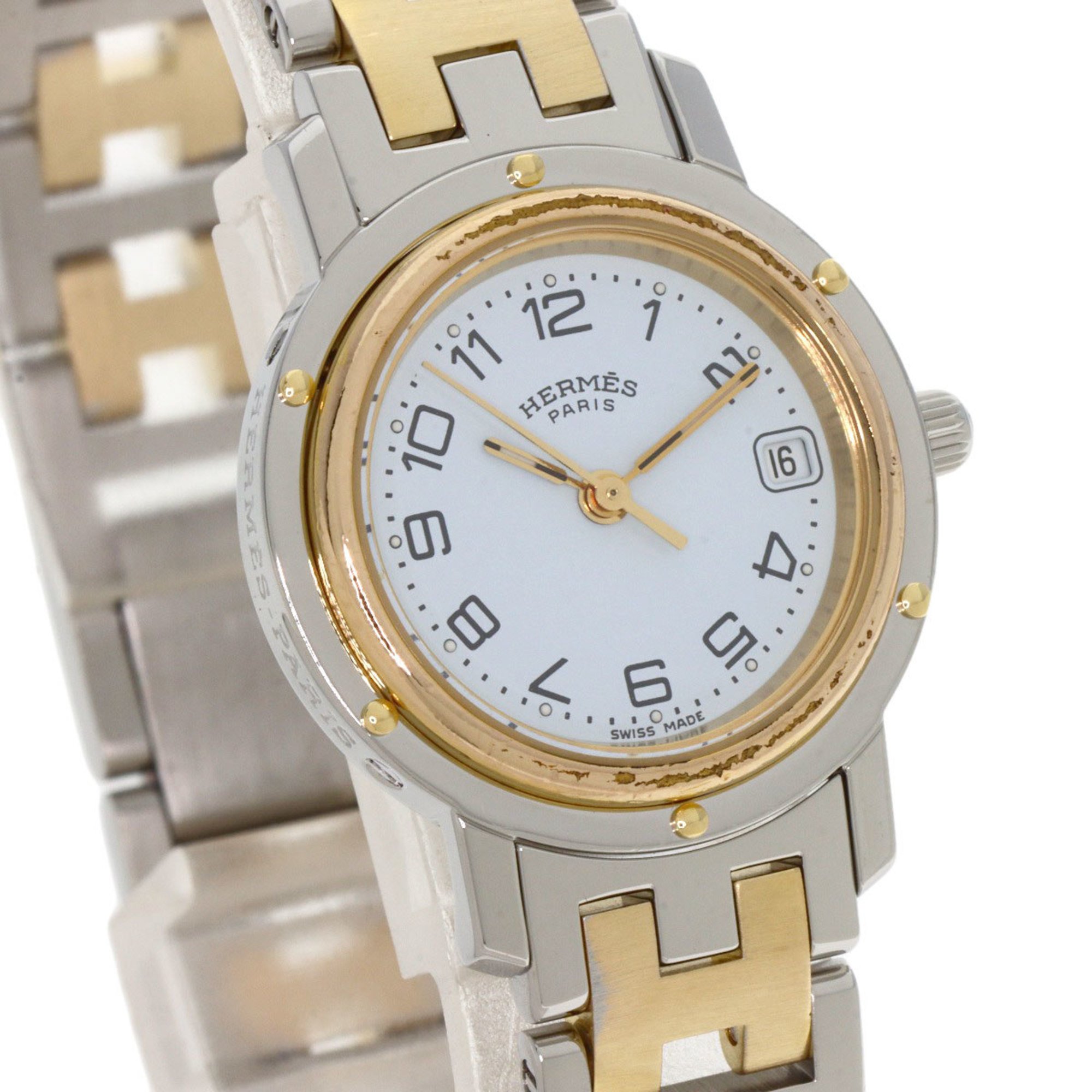 Hermes Clipper Old Type Watch Stainless Steel SSxGP Ladies HERMES