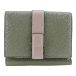 LOEWE Trifold Wallet Calf Khaki Snap Button Women's