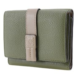 LOEWE Trifold Wallet Calf Khaki Snap Button Women's