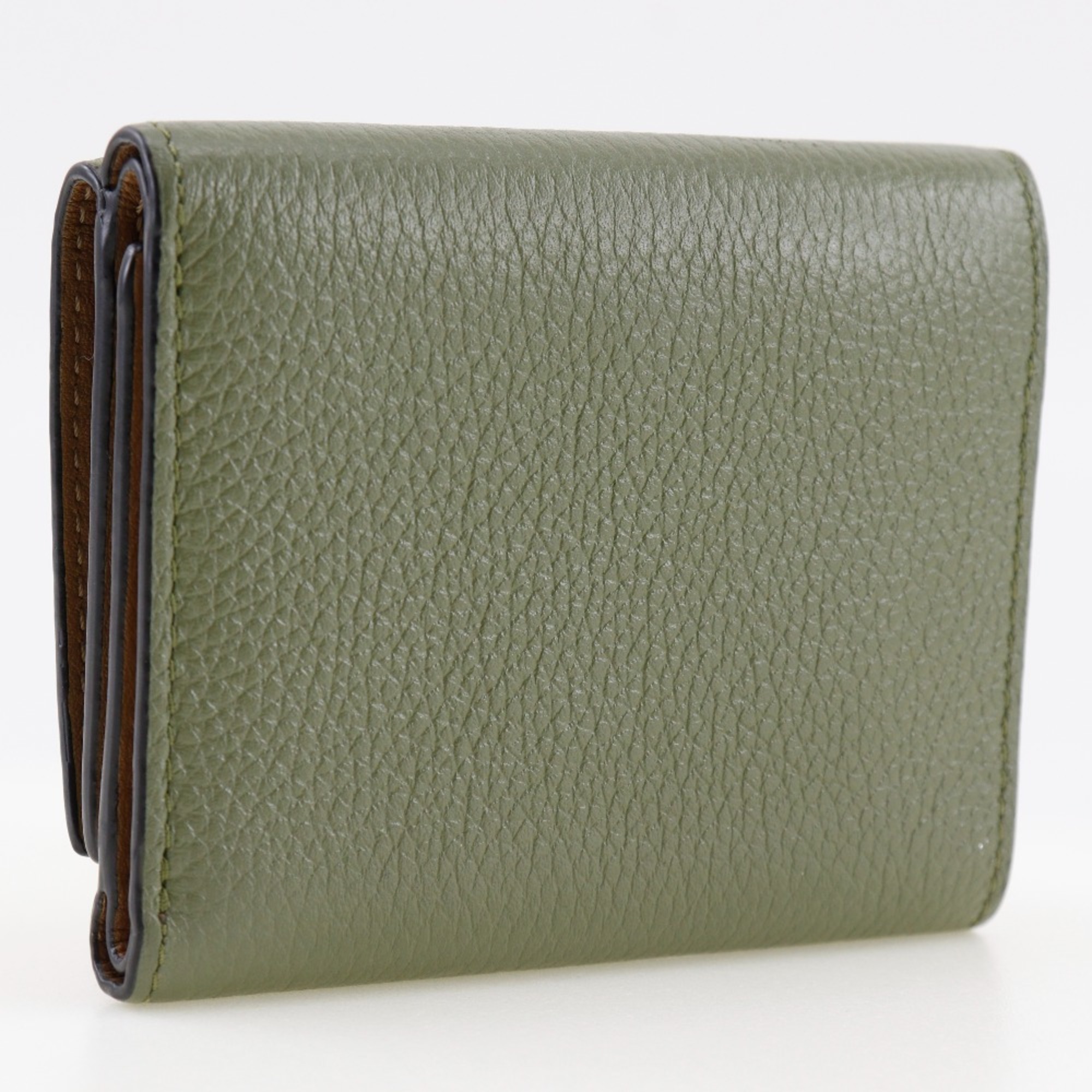 LOEWE Trifold Wallet Calf Khaki Snap Button Women's