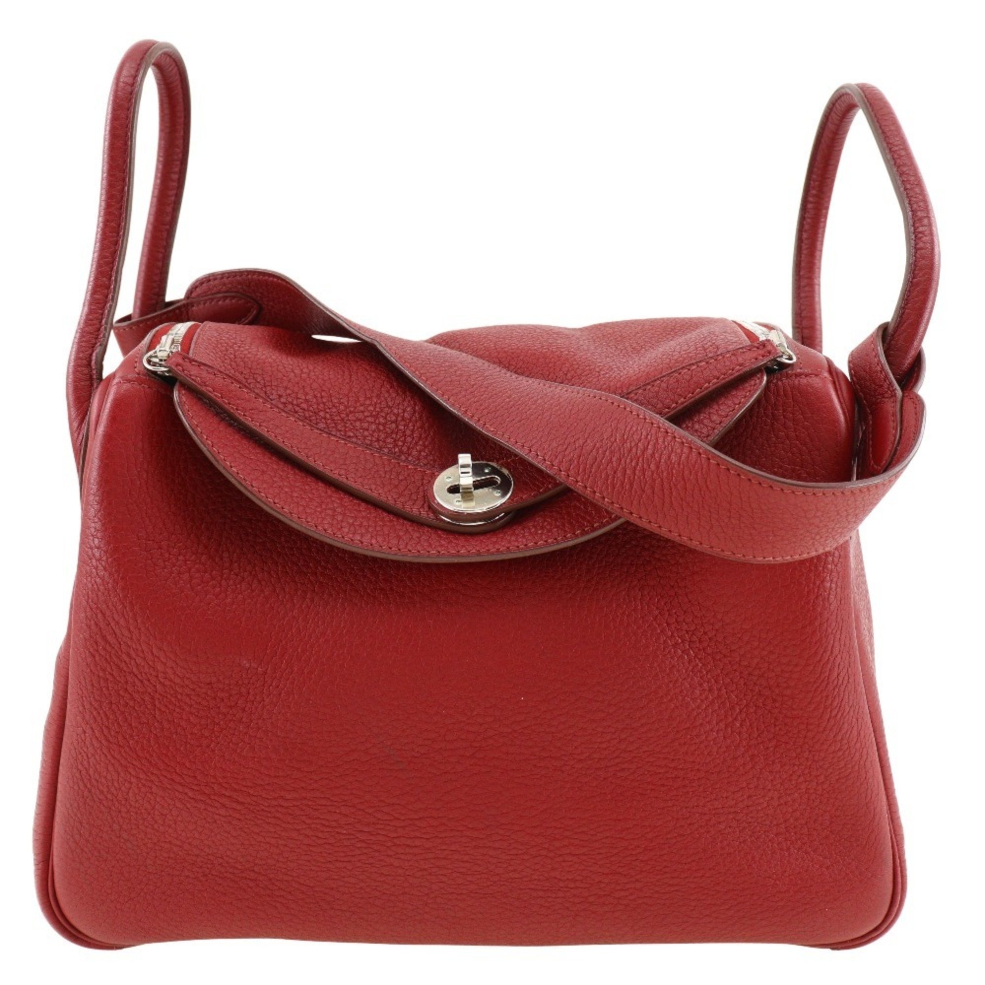 HERMES Lindy 30 Handbag Shoulder Bag Taurillon Clemence 2008 Red / □L 2way A5 Belt Clasp Women's