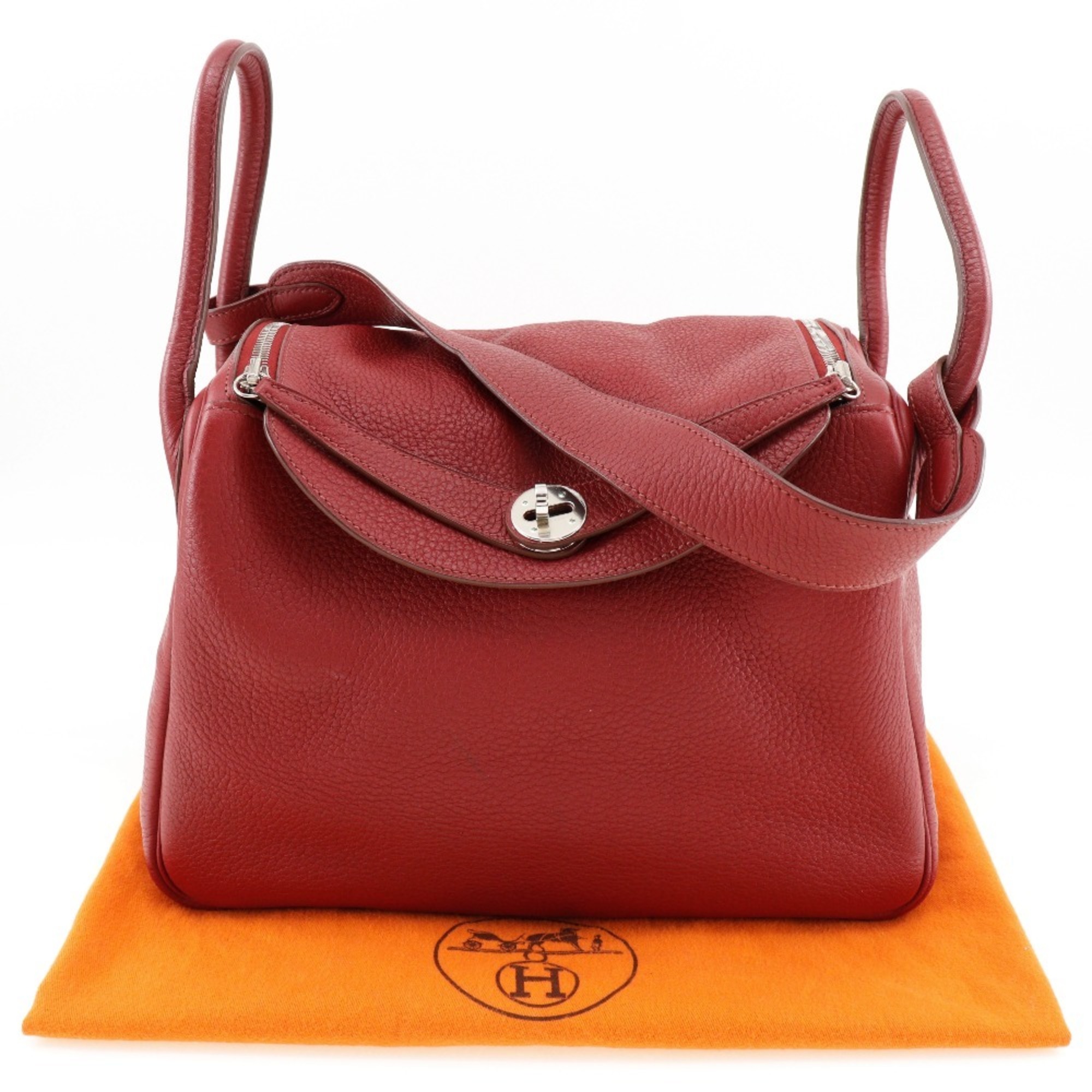 HERMES Lindy 30 Handbag Shoulder Bag Taurillon Clemence 2008 Red / □L 2way A5 Belt Clasp Women's