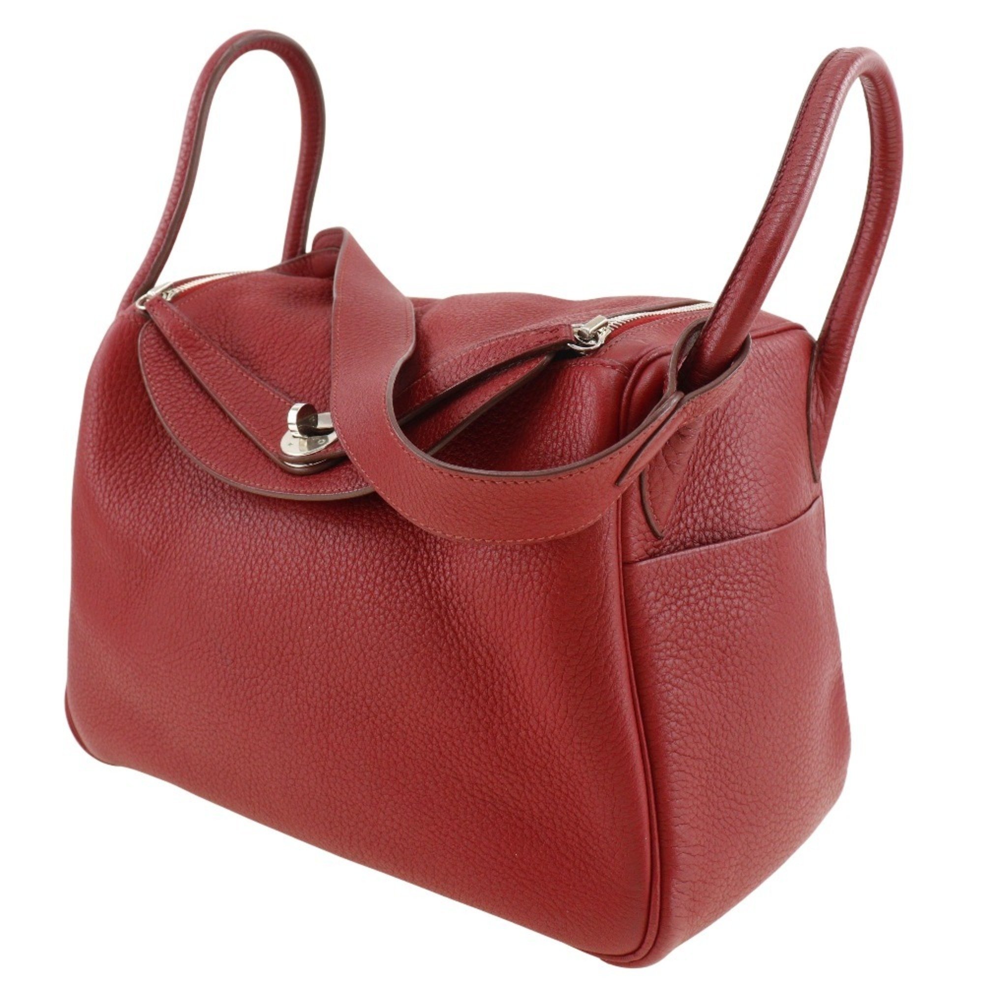 HERMES Lindy 30 Handbag Shoulder Bag Taurillon Clemence 2008 Red / □L 2way A5 Belt Clasp Women's