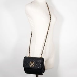 CHANEL Chain Shoulder Bag, Matelasse, Lambskin, Black, Mini ChainShoulder, Women's