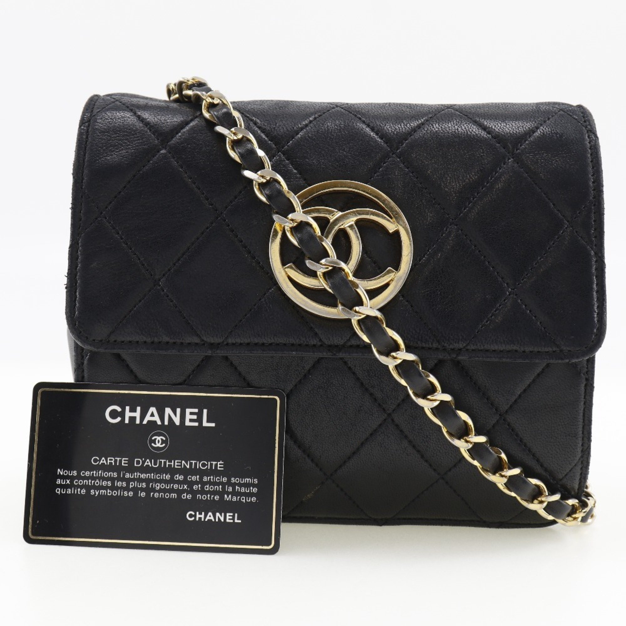 CHANEL Chain Shoulder Bag, Matelasse, Lambskin, Black, Mini ChainShoulder, Women's