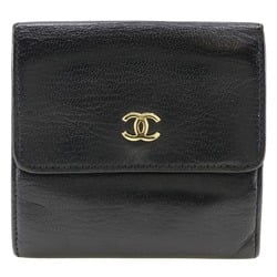 CHANEL COCO Mark Bi-fold Wallet W A13456 Calfskin Black Snap Button Women's