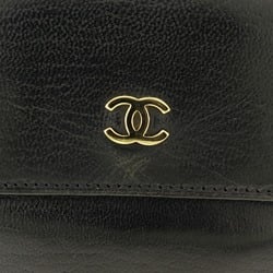 CHANEL COCO Mark Bi-fold Wallet W A13456 Calfskin Black Snap Button Women's