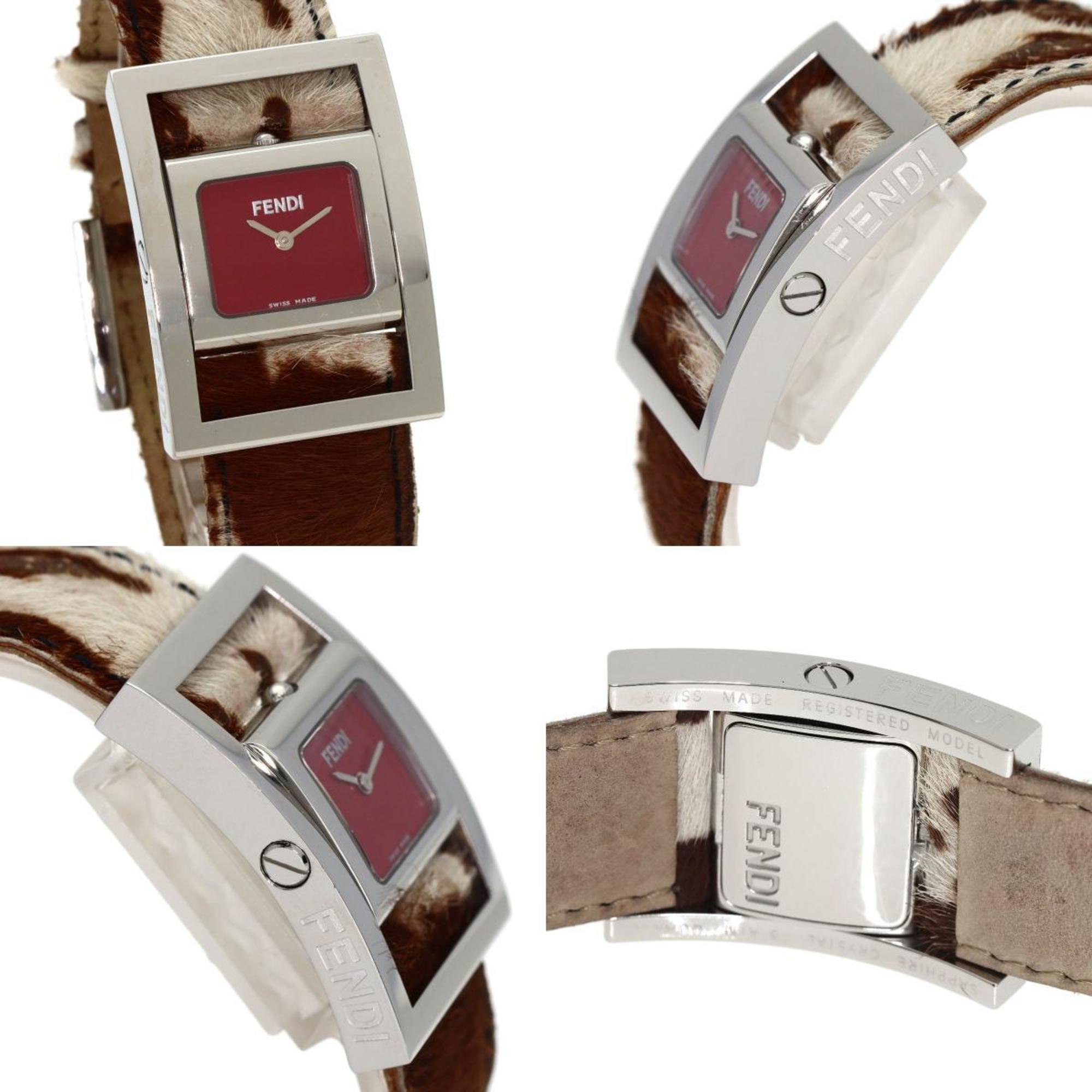 FENDI F5000 Gyro Watch Stainless Steel Pony Leather Women's