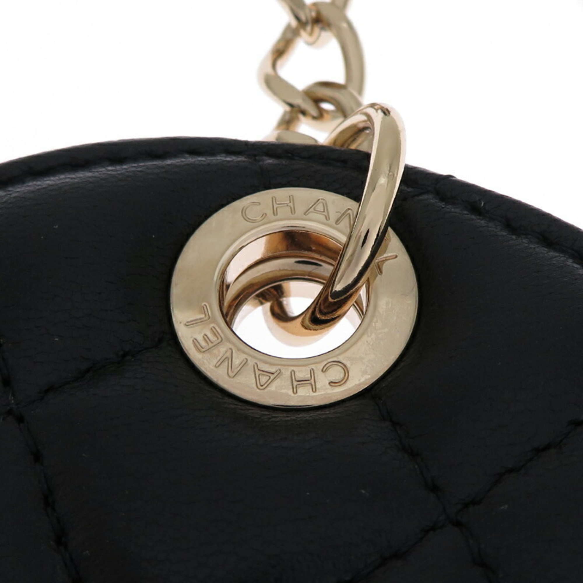 Chanel Seal Matelasse Name Tag Women's Charm Lambskin Black