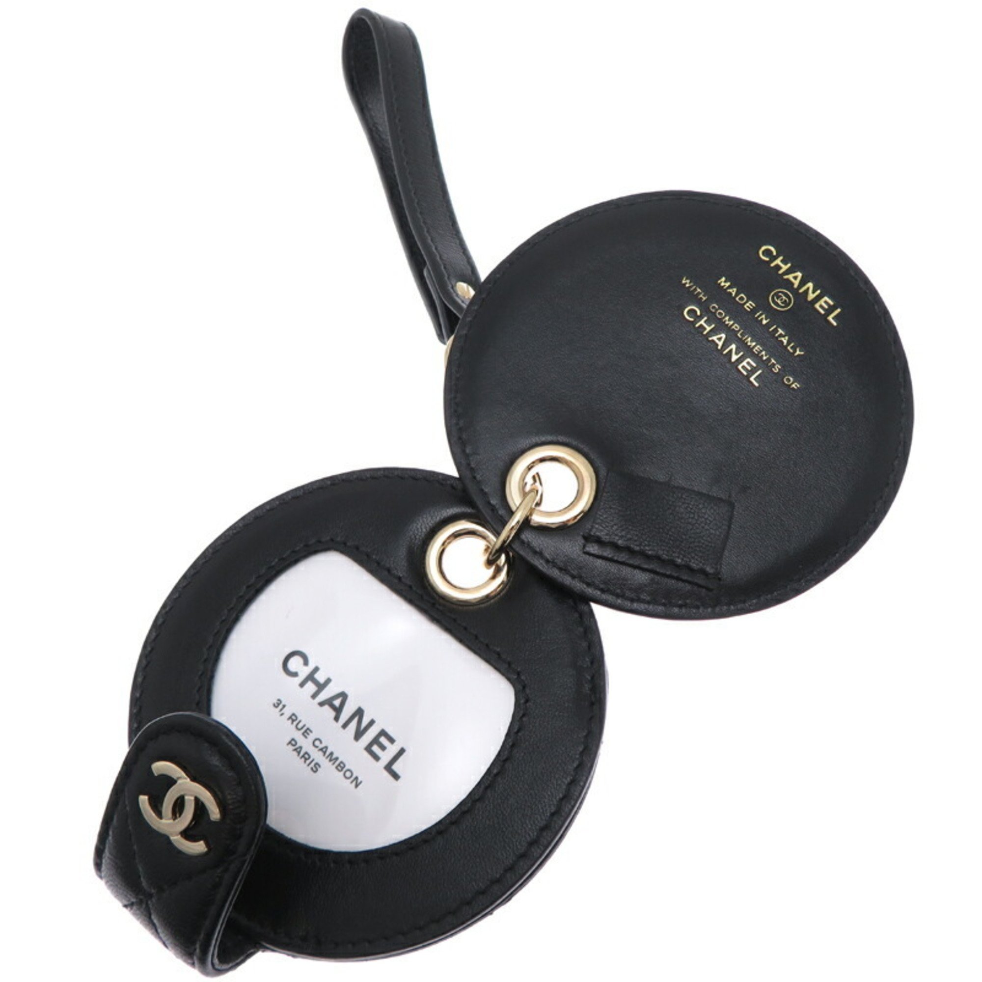 Chanel Seal Matelasse Name Tag Women's Charm Lambskin Black