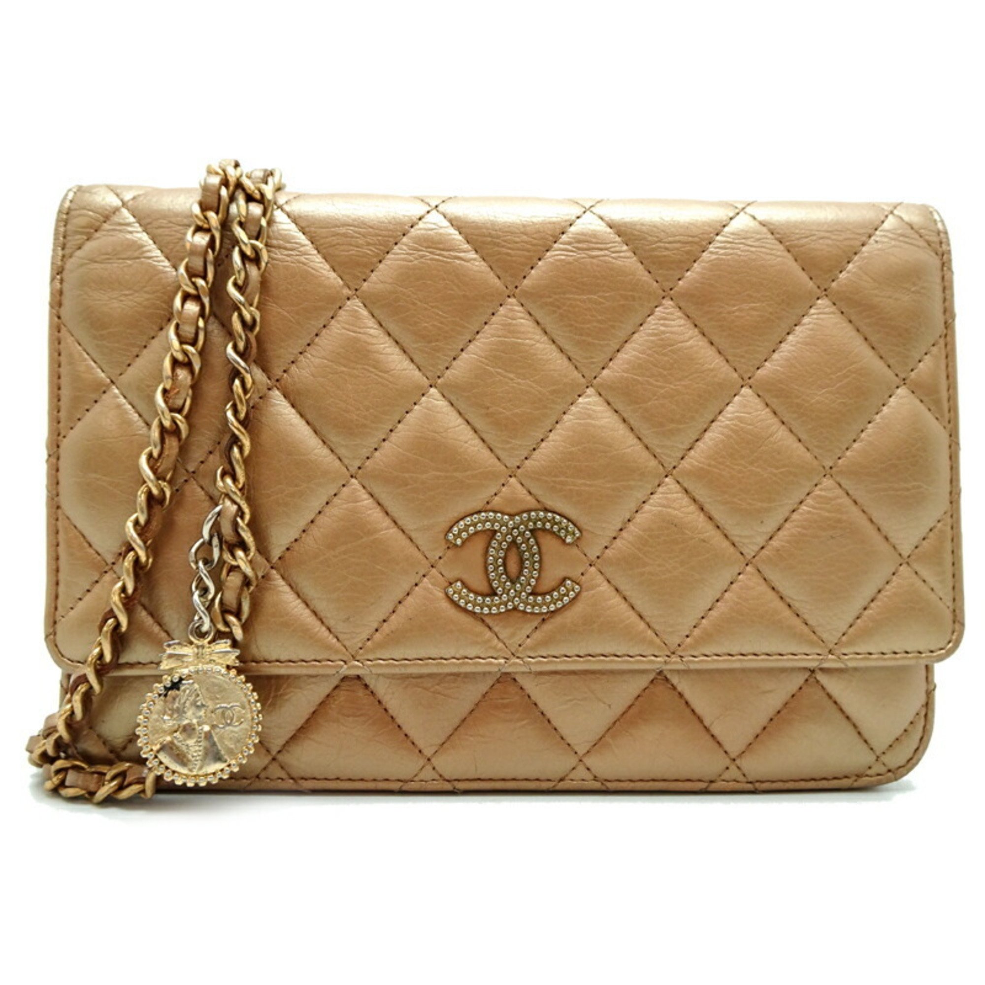 Chanel Matelasse Chain Wallet Women's Shoulder Bag Lambskin Gold