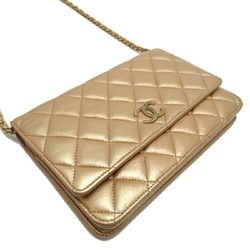 Chanel Matelasse Chain Wallet Women's Shoulder Bag Lambskin Gold