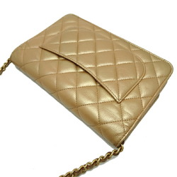 Chanel Matelasse Chain Wallet Women's Shoulder Bag Lambskin Gold