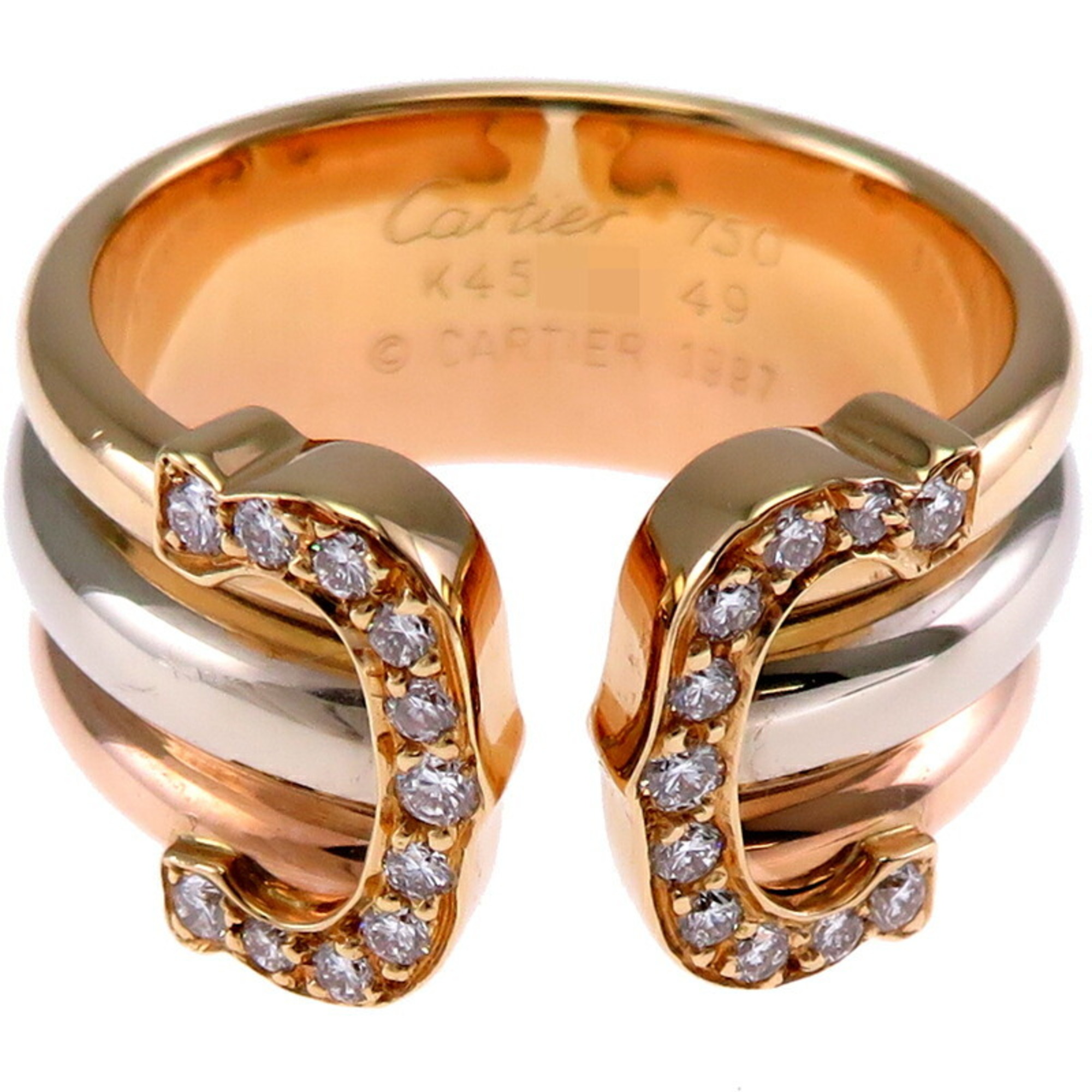 Cartier #49 2C Diamond Ladies Ring, 750 Yellow Gold, Size 9.5