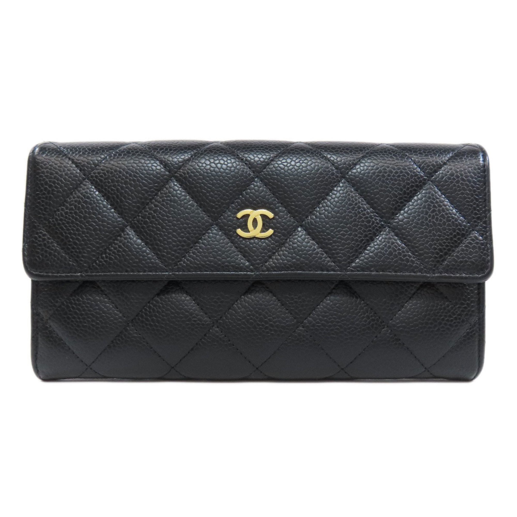 Chanel Matelasse Coco Mark Long Wallet Caviar Skin Women's CHANEL