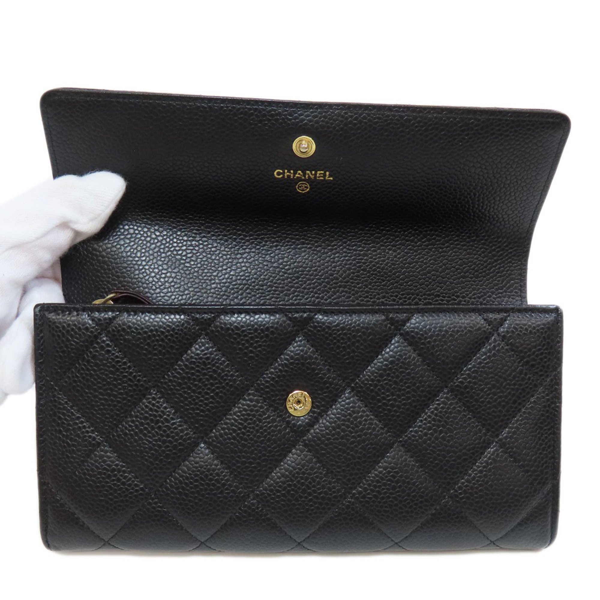 Chanel Matelasse Coco Mark Long Wallet Caviar Skin Women's CHANEL