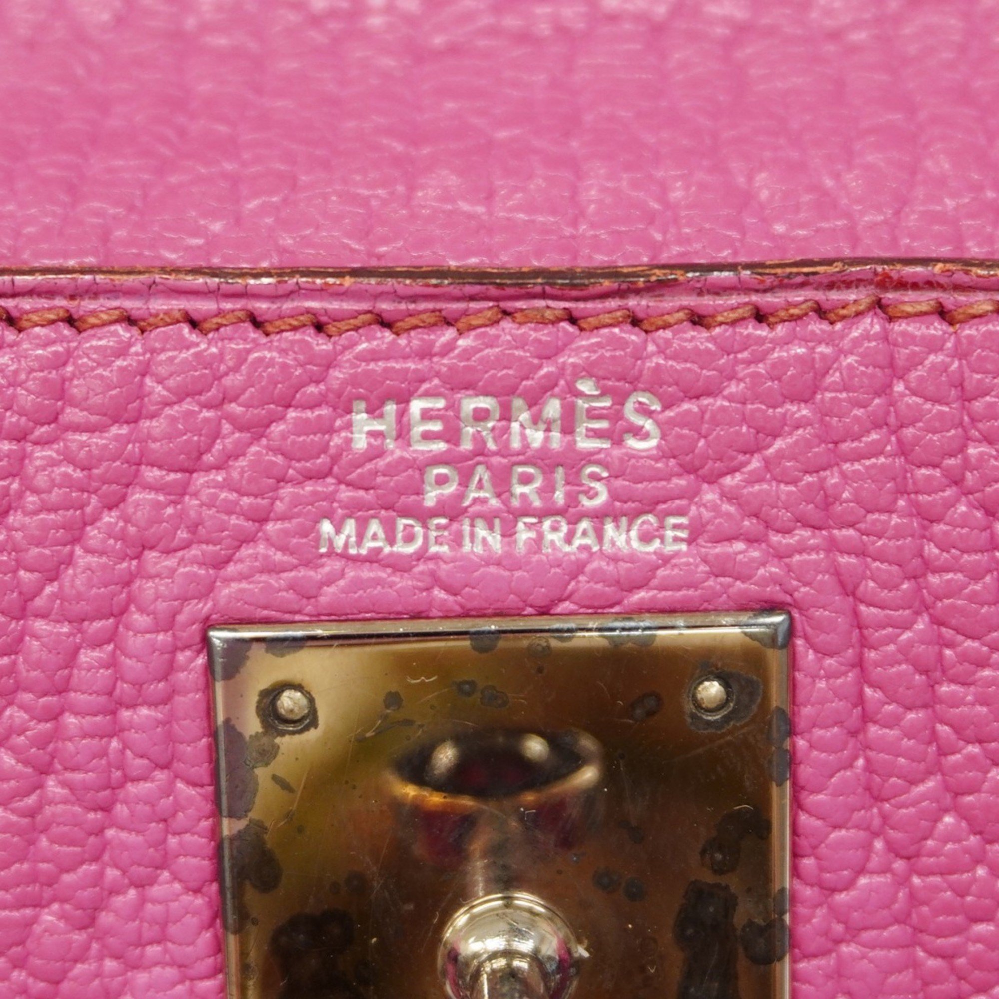 Hermes handbag Kelly 32 Chevre Coromandel Fuchsia pink □I engraved ladies