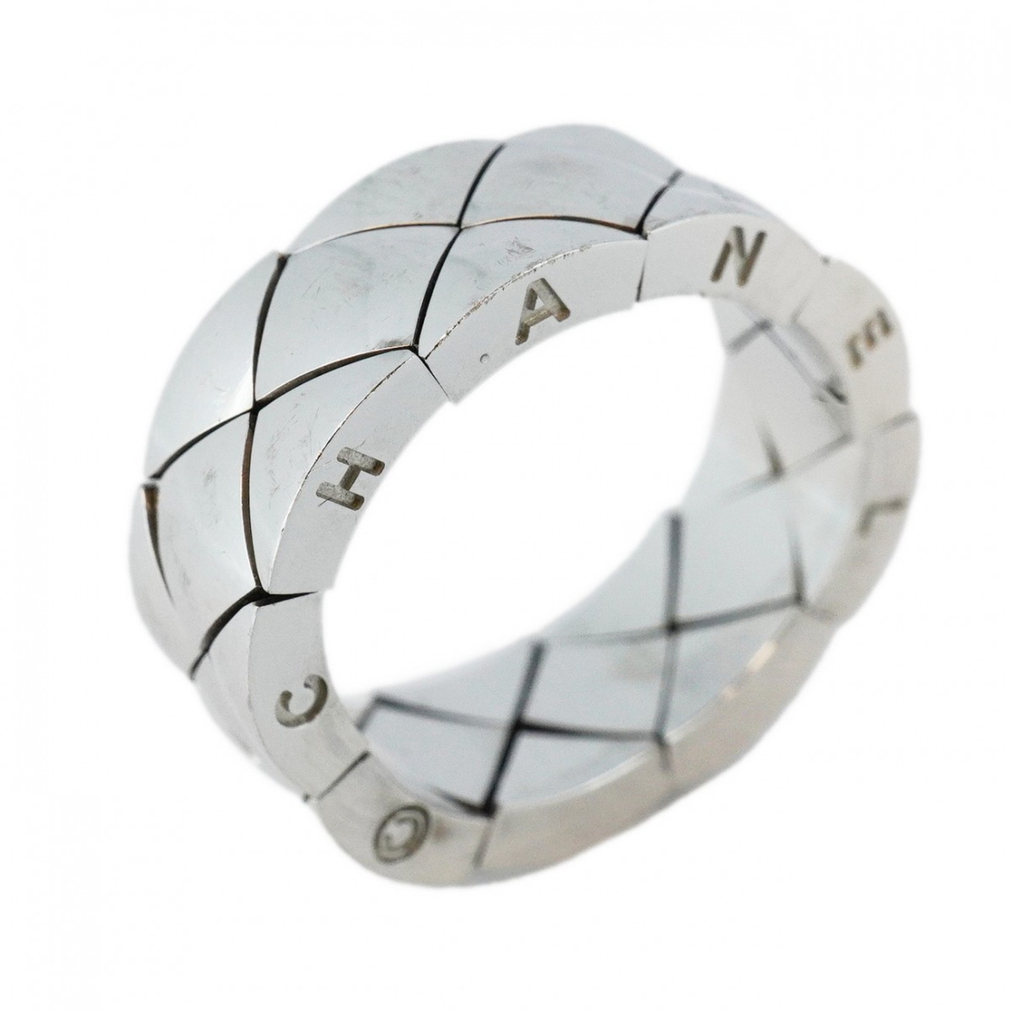 Chanel Ring Matelasse K18WG White Gold #55 Men's