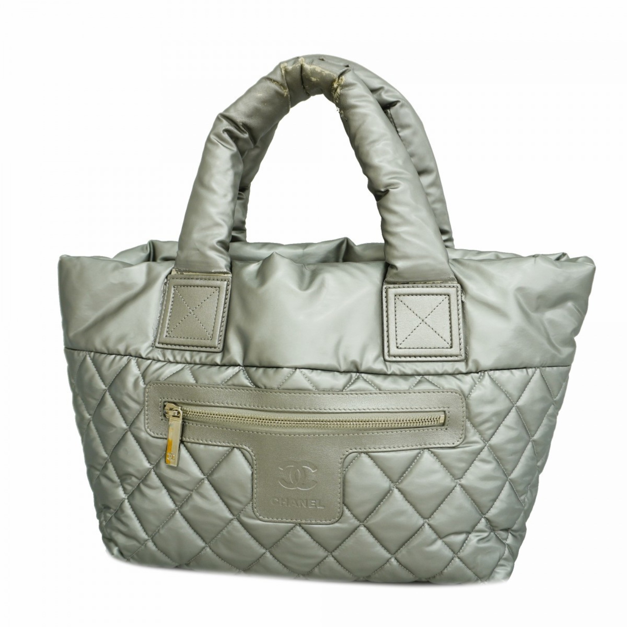 Chanel Tote Bag Coco Cocoon Nylon Silver Women's