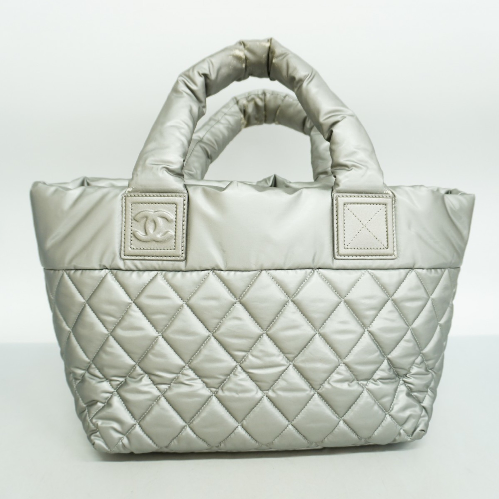 Chanel Tote Bag Coco Cocoon Nylon Silver Women's