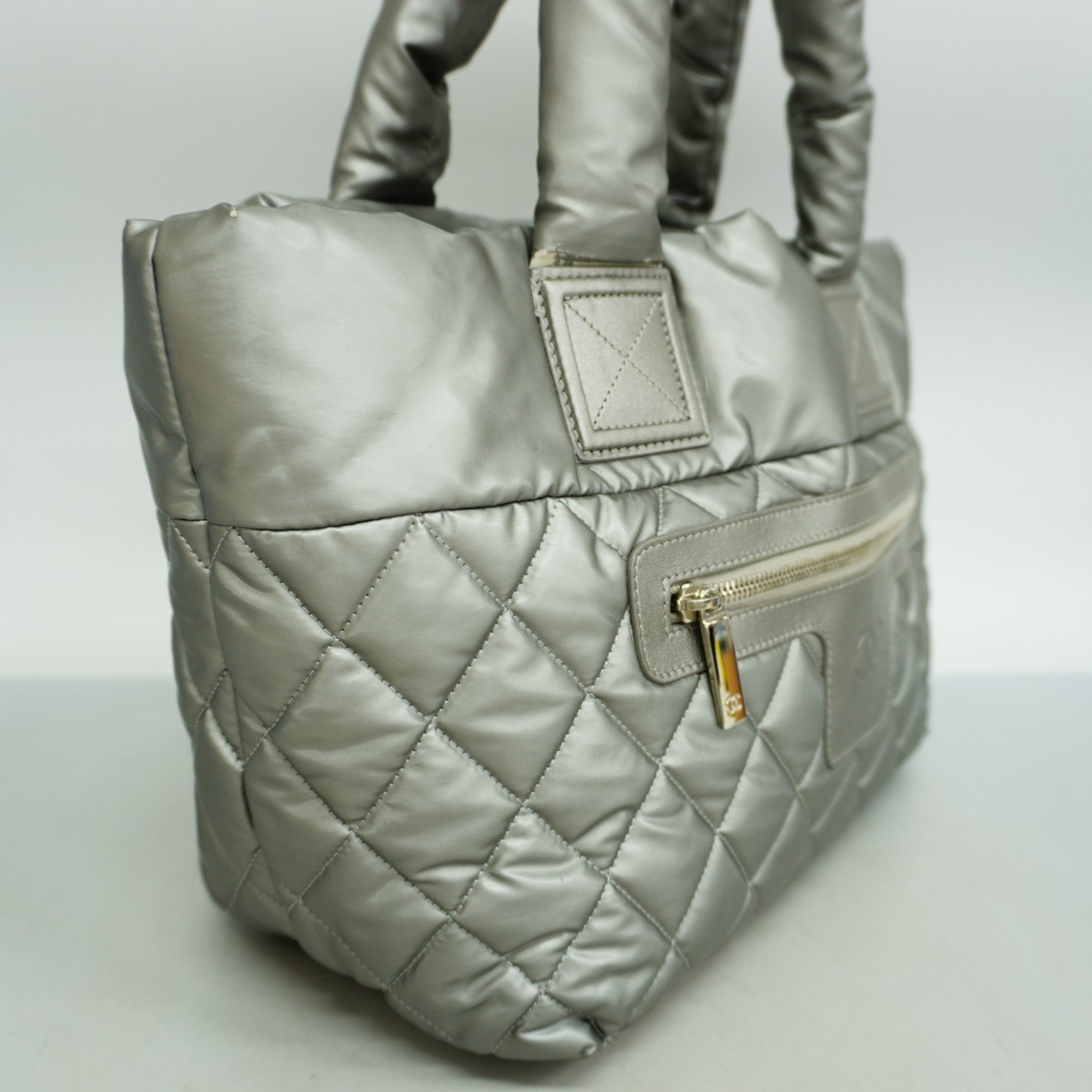 Chanel Tote Bag Coco Cocoon Nylon Silver Women's