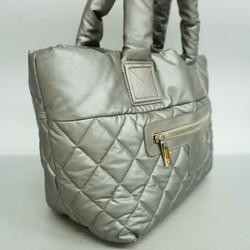 Chanel Tote Bag Coco Cocoon Nylon Silver Women's