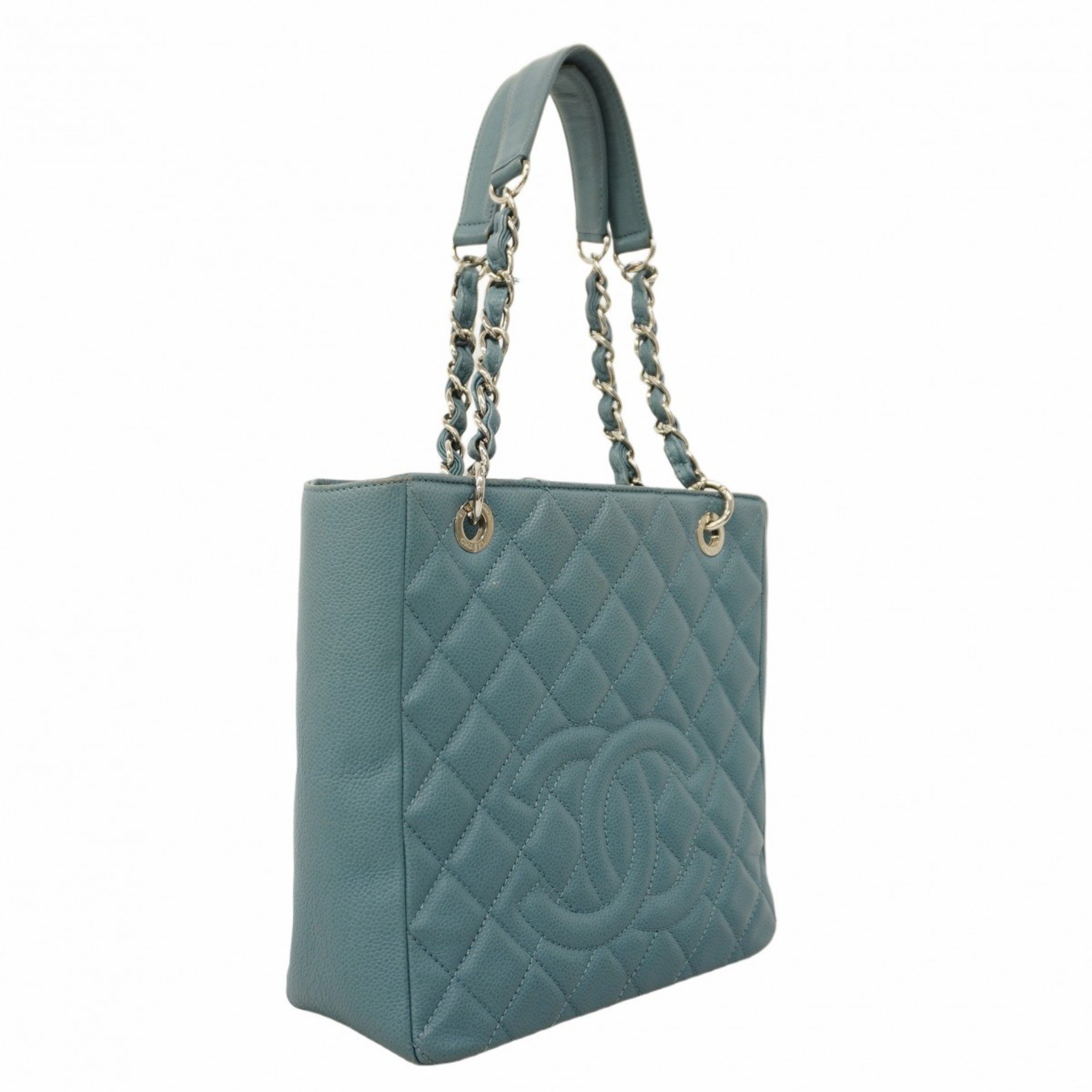 Chanel Shoulder Bag Matelasse Caviar Skin Turquoise Blue Women's