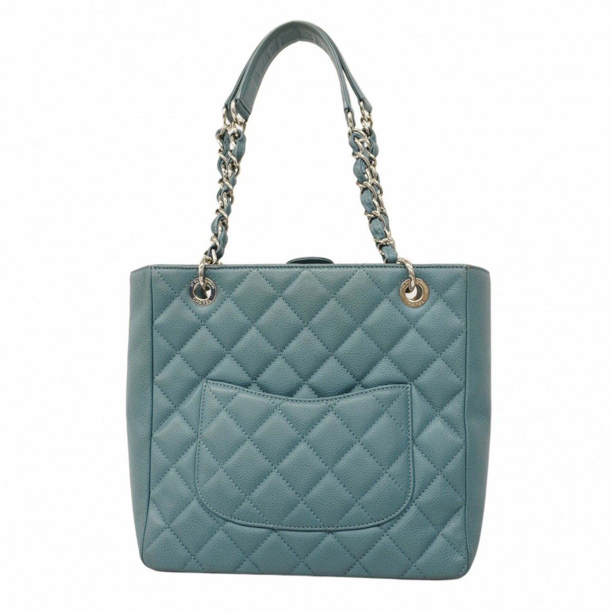 Chanel Shoulder Bag Matelasse Caviar Skin Turquoise Blue Women's