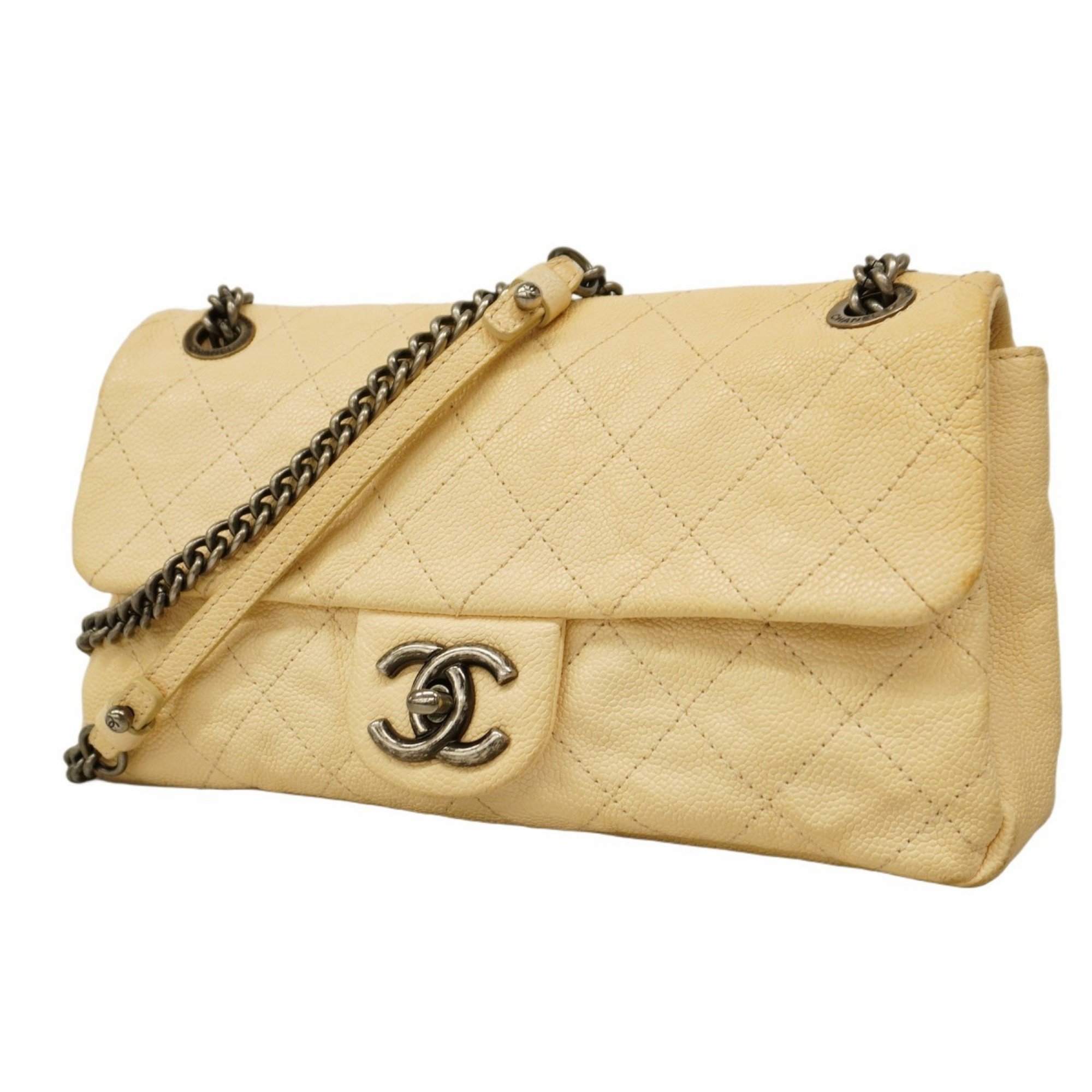 Chanel Shoulder Bag Matelasse Caviar Skin White Women's