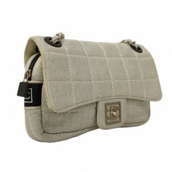 Chanel Shoulder Bag Sport Cotton Grey Black Women's