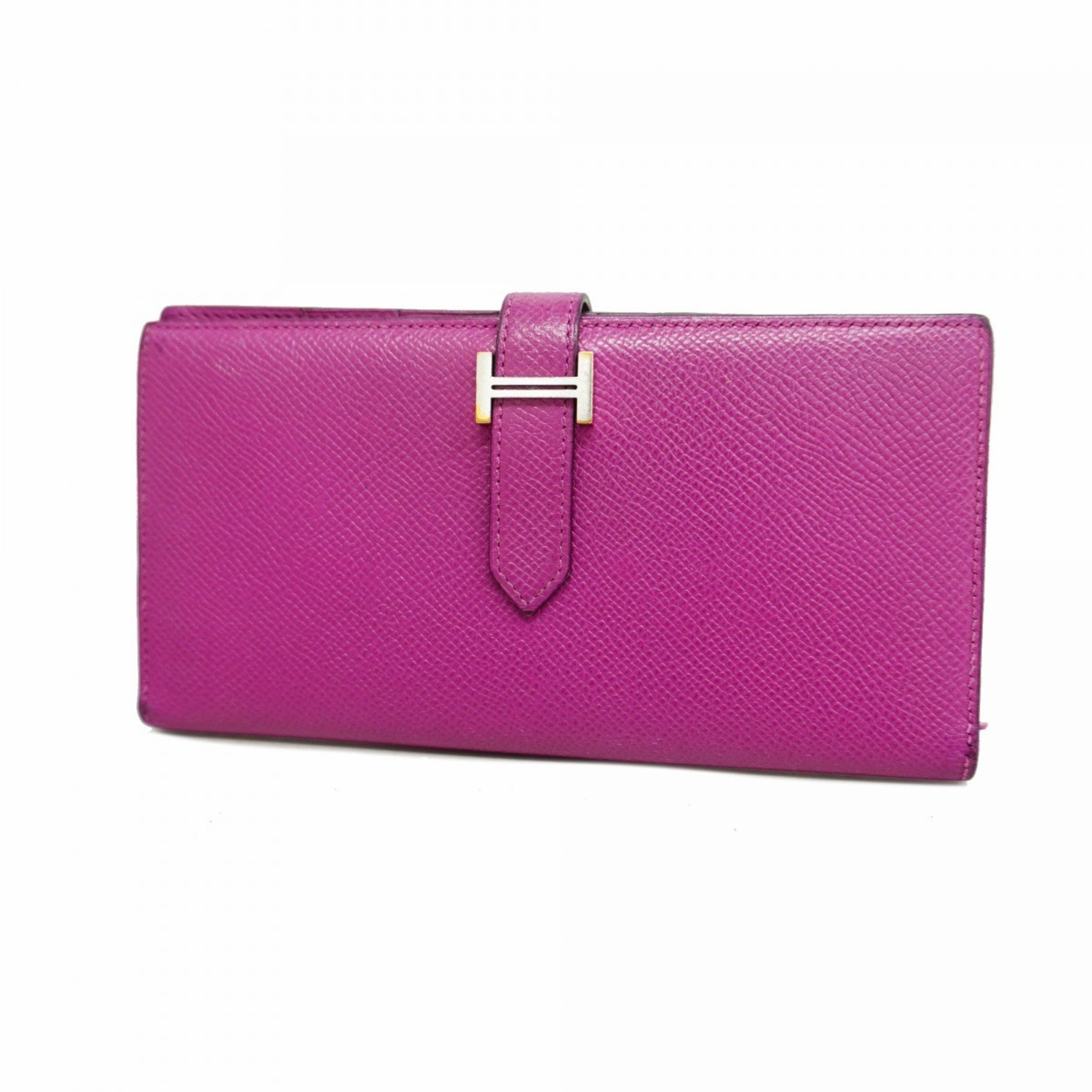 Hermes Long Wallet Bearn Soufflet Veau Epsom Rose Purple C Stamp Ladies