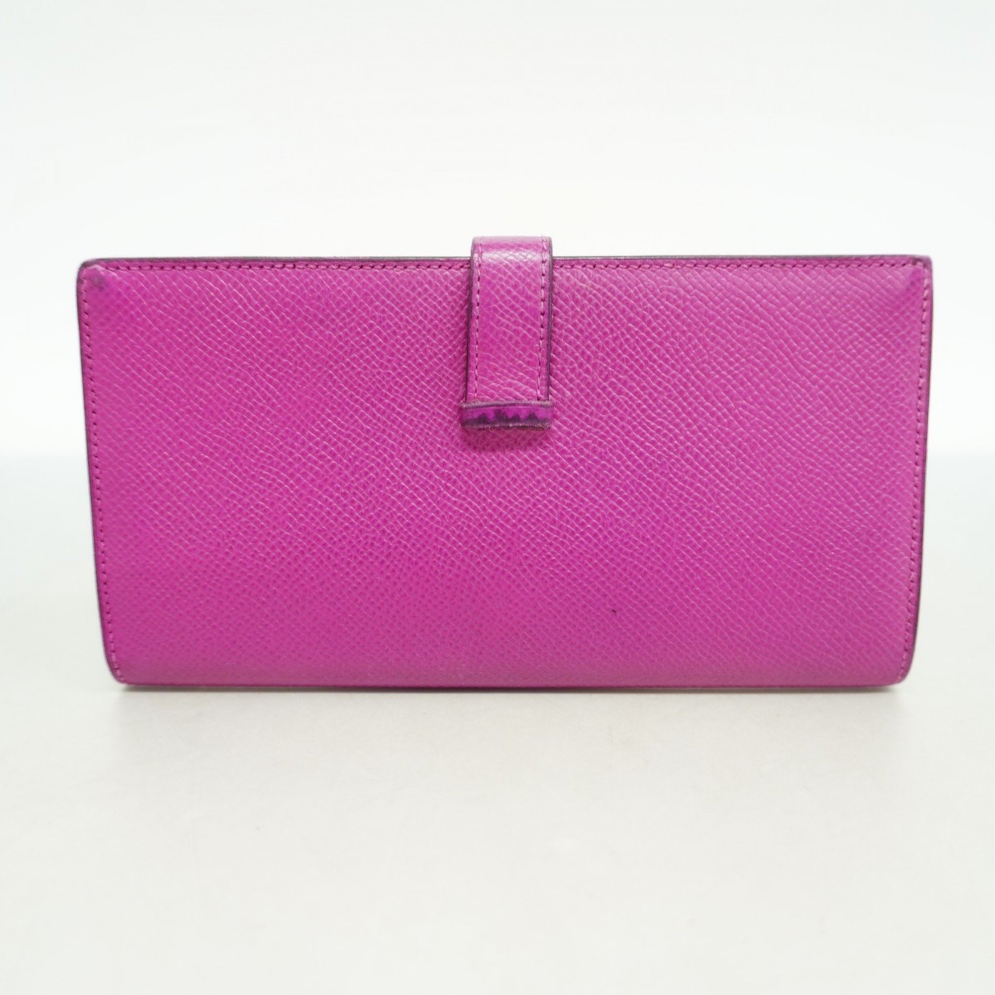 Hermes Long Wallet Bearn Soufflet Veau Epsom Rose Purple C Stamp Ladies