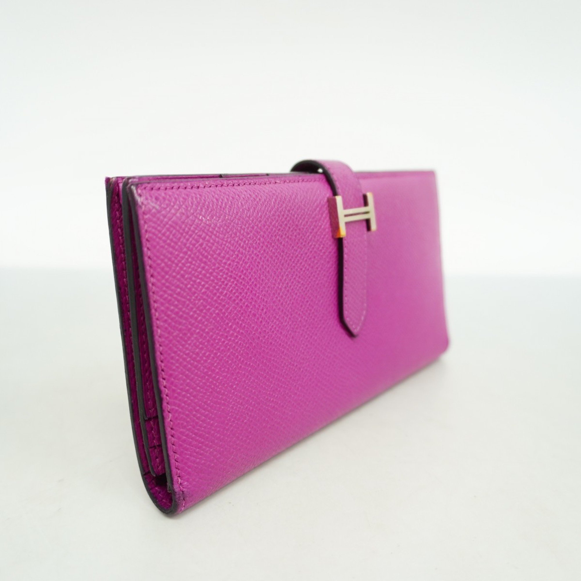 Hermes Long Wallet Bearn Soufflet Veau Epsom Rose Purple C Stamp Ladies