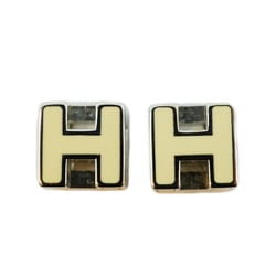 Hermes Earrings, Cage d'Ash, Metal, Silver, White, Women's