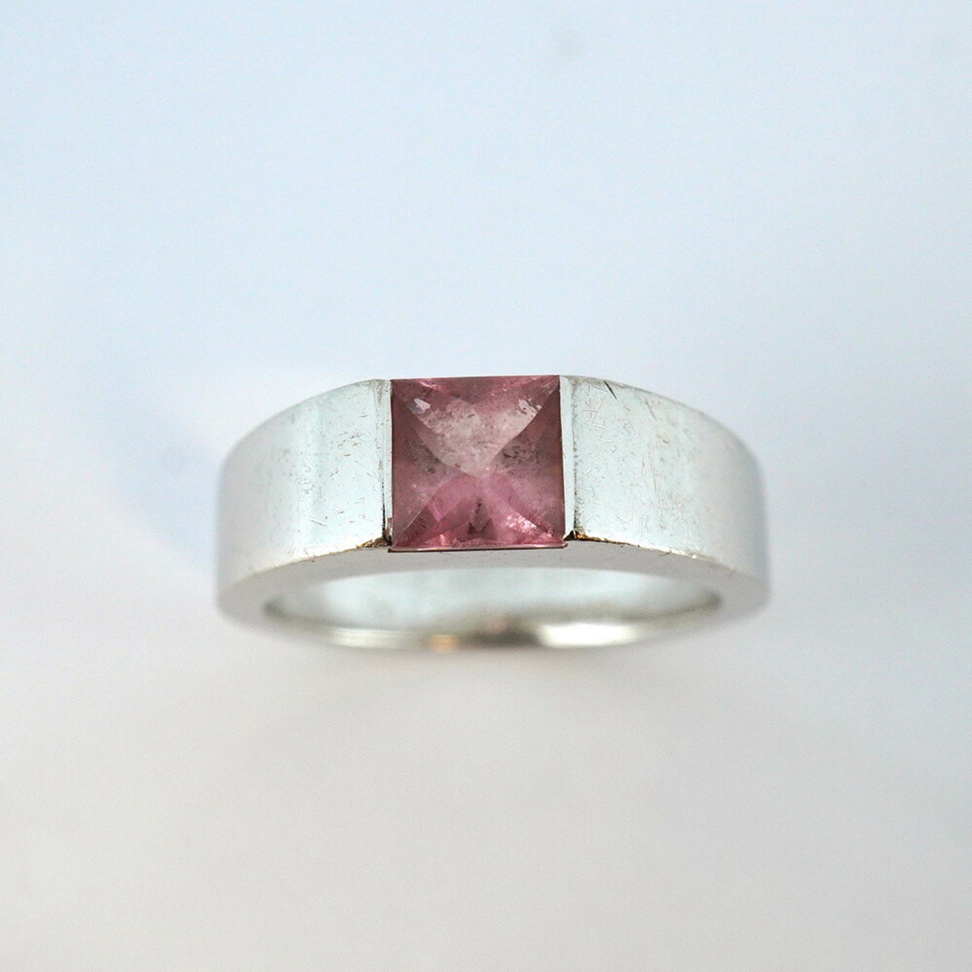 Cartier Tank Ring Pink Tourmaline K18WG White Gold #53 Ladies