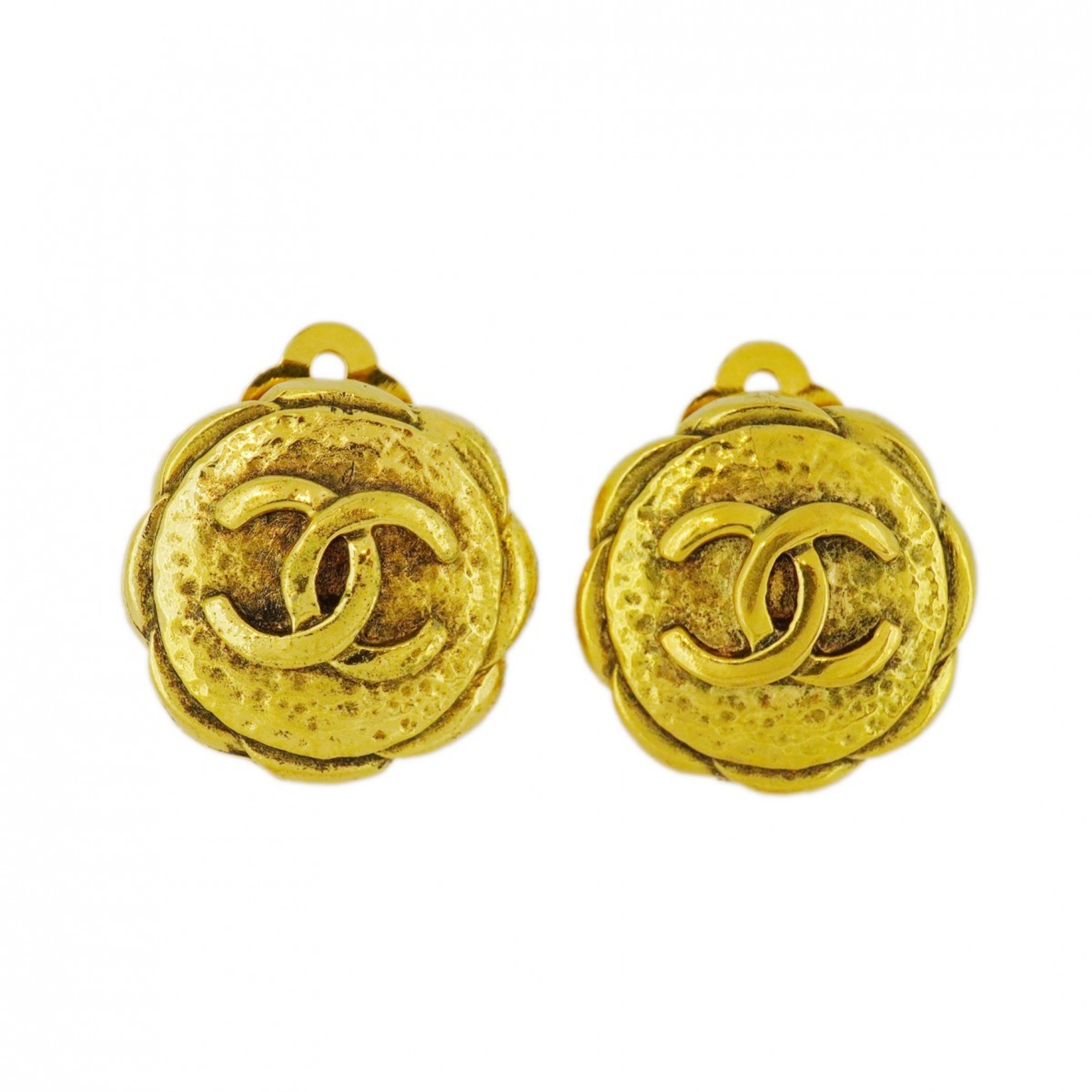 Chanel Earrings Coco Mark Circle GP Plated Gold Ladies